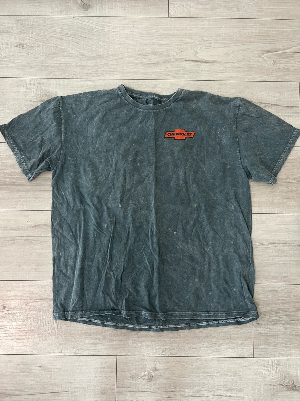 Chevrolet Short Sleeve Crewneck Tee in Washed Gray with Orange Logo